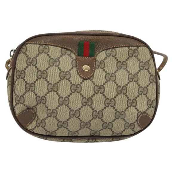 GUCCI GG Supreme Web Sherry Line Shoulder Bag PVC Beige  Auth - Picture 2 of 16